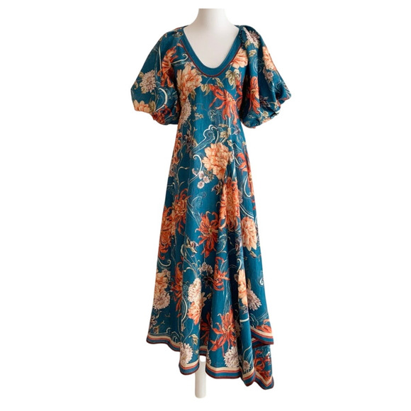 ALEMAIS fletcher puff-sleeve ramie midi dress US 8 - Picture 7 of 7